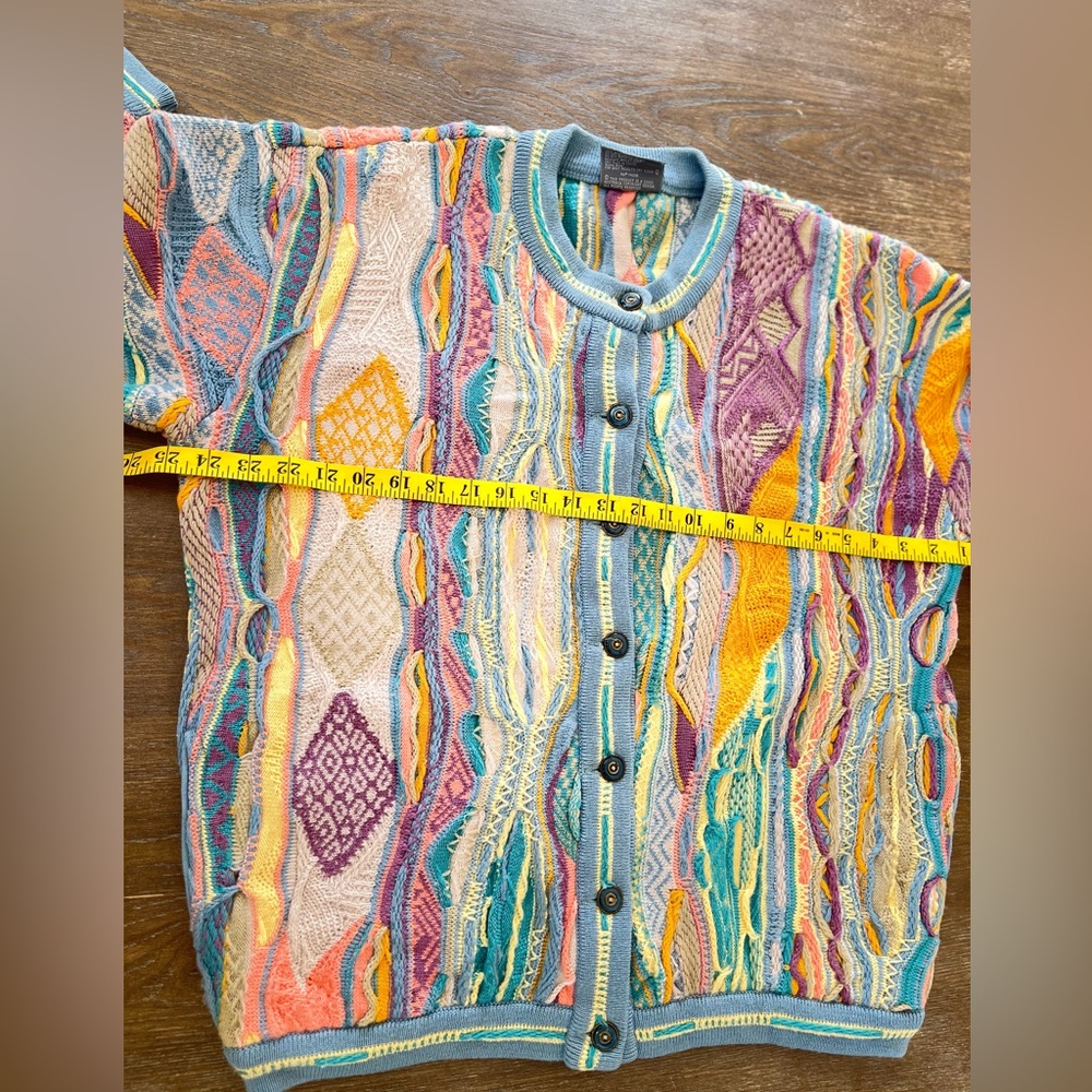 COOGI Pastel Multicolor Textured Knit Cardigan - Blue, Yellow, Purple - Picture 8 of 11